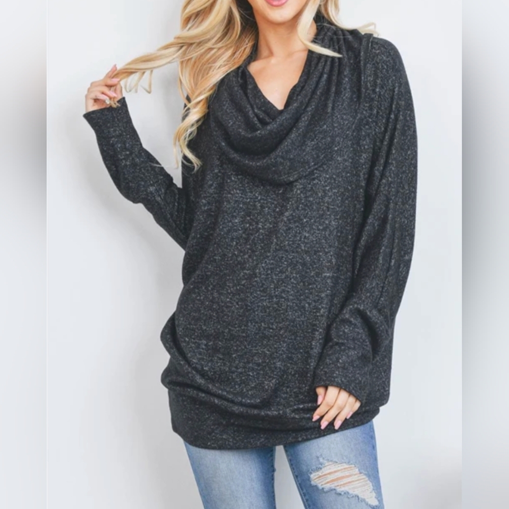 J* 3/4 sleeve faux cowl neck 2 button detail textured black gray tunic top XXL - Picture 13 of 13